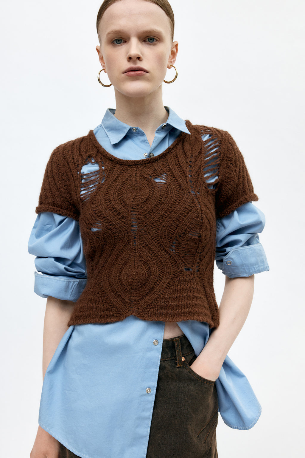 Andersson Bell - Cap Sleeve Sweater Layered Top (Brown) product image 8 | TRAB K-Fashion Australia