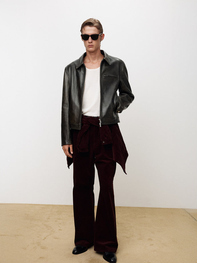 Tonywack - Leather Chest Zip Jacket (Vintage Treatment) (Black) product image 2 | TRAB K-Fashion Australia