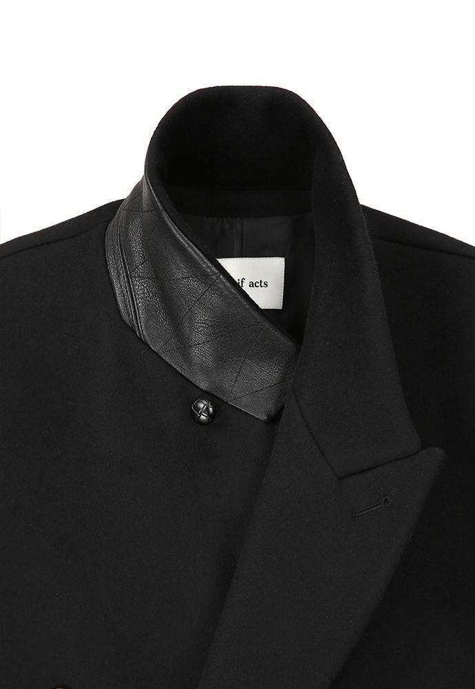 Art if acts - Leather Collar Double-Breasted Coat (Black) product image 10 | TRAB K-Fashion Australia