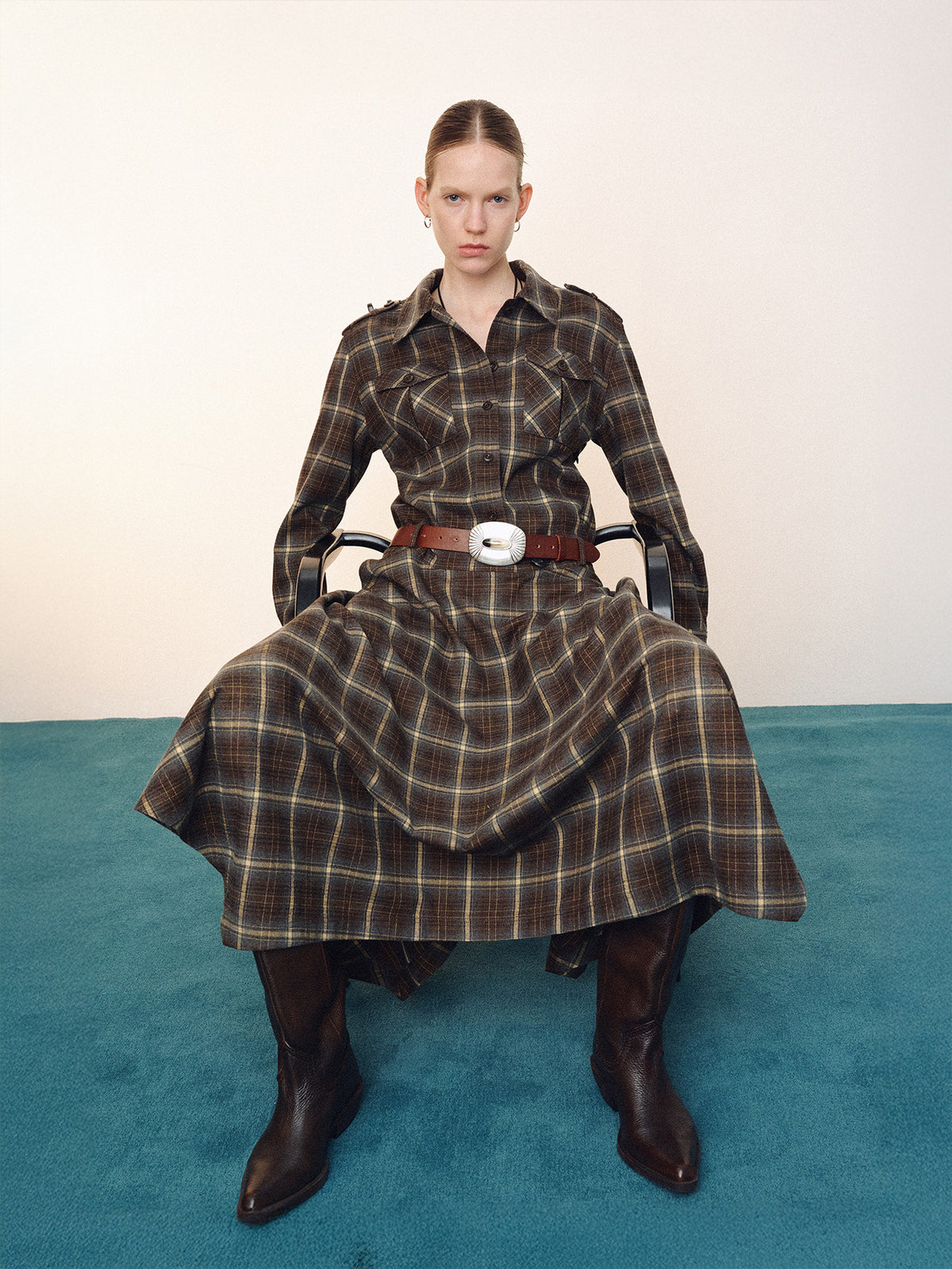 Tonywack - Checked Utility Shirt Dress (Blue Grey Check) product image 1 | TRAB K-Fashion Australia