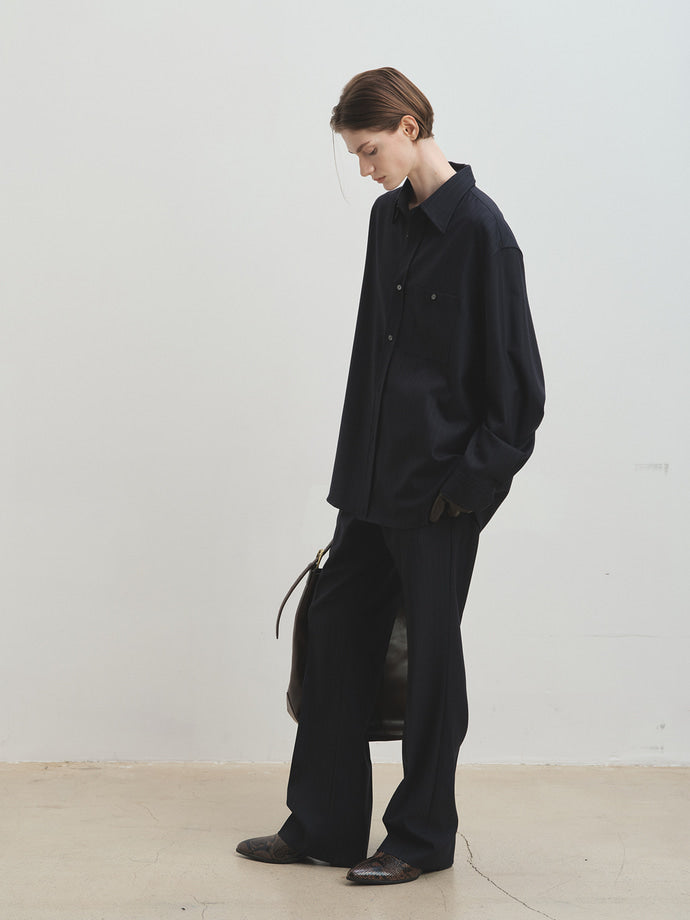 Tonywack - Wool Striped Relaxed Shirt (Navy Pinstripe) product image 6 | TRAB K-Fashion Australia