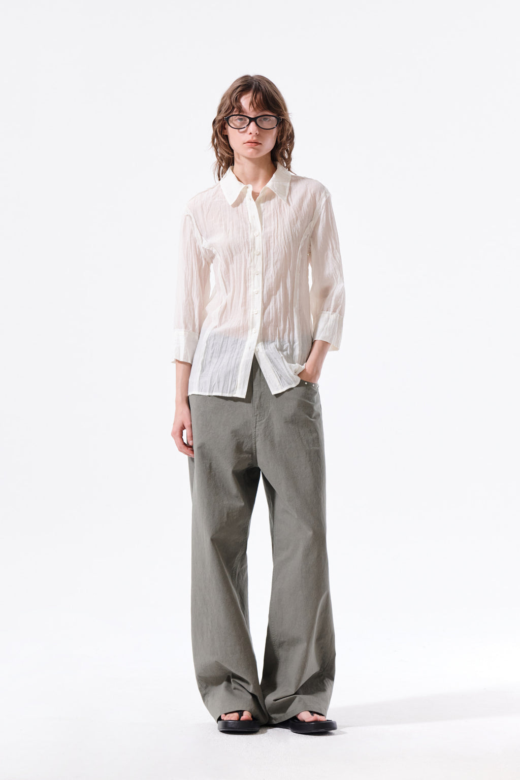 Matin Kim - Raw Edge Crinkle Blouse (Cream) product image 10 | TRAB K-Fashion Australia