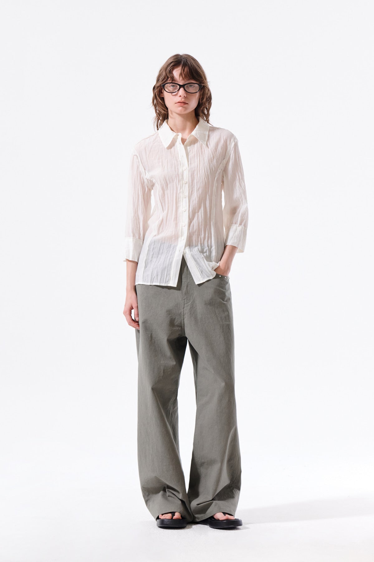 Matin Kim - Raw Edge Crinkle Blouse (Cream) product image 10 | TRAB K-Fashion Australia