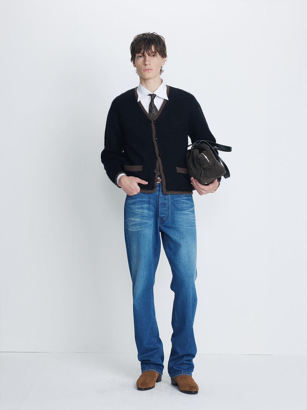 Tonywack - Brushed Classic Tipped Cardigan (Brown/Black) product image 1 | TRAB K-Fashion Australia