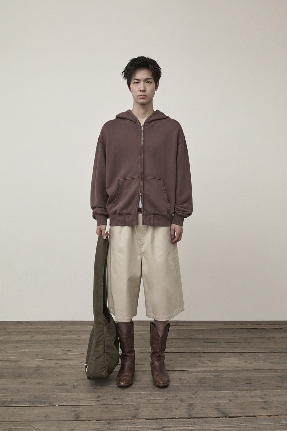 Matin Kim - Back Logo Washed Hoody Zip Up (Cocoa) product image 5 | TRAB K-Fashion Australia