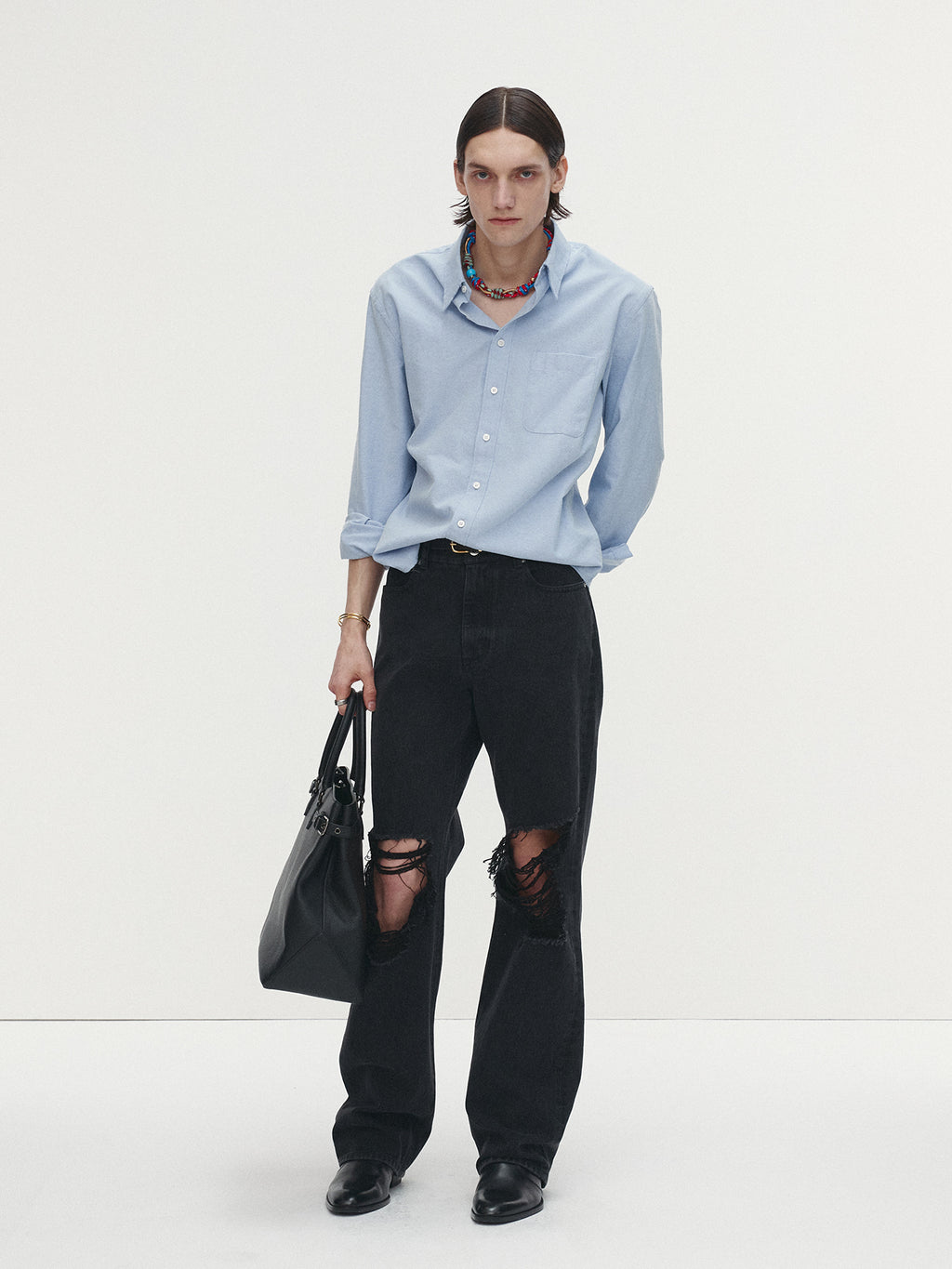 Tonywack - Cotton Lyocell Distressed Oxford Shirt (Sky Blue) product image 6 | TRAB K-Fashion Australia