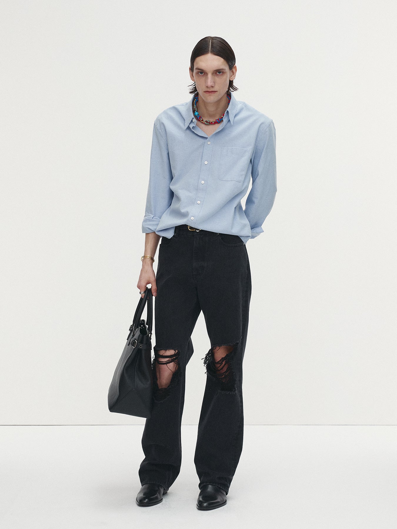 Tonywack - Cotton Lyocell Distressed Oxford Shirt (Sky Blue) product image 6 | TRAB K-Fashion Australia