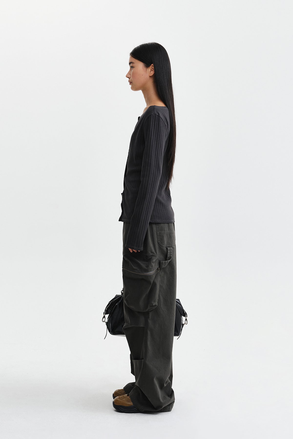 Matin Kim - Vintage Washed Ribbed Snap Top (Black) product image 7 | TRAB K-Fashion Australia