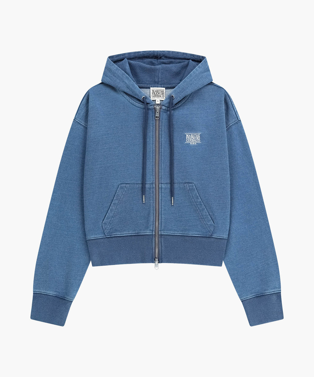 Marithe & Francois Girbaud - Back Classic Logo Crop Hoodie Zipup (Blue) product image 6 | TRAB K-Fashion Australia