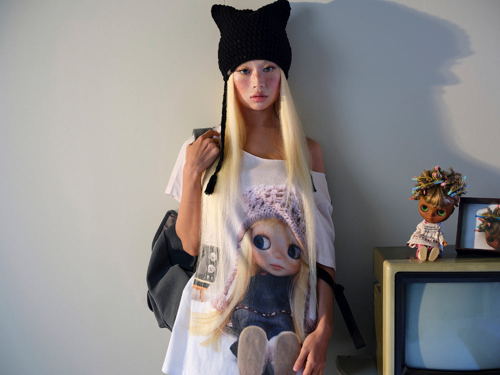 Coyseio - Coyseio X Blythe Cat Twine Beanie (Black) product image 4 | TRAB K-Fashion Australia