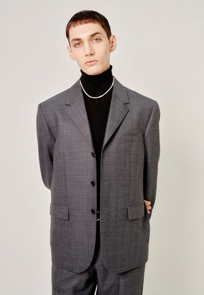 Tonywack - Crudo 3-Button Single Blazer (Mid Grey Check) product image 1 | TRAB K-Fashion Australia