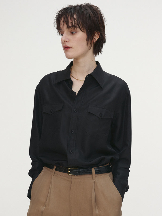 Tonywack - Silk Double Pocket Shirt (Black) product image 6 | TRAB K-Fashion Australia