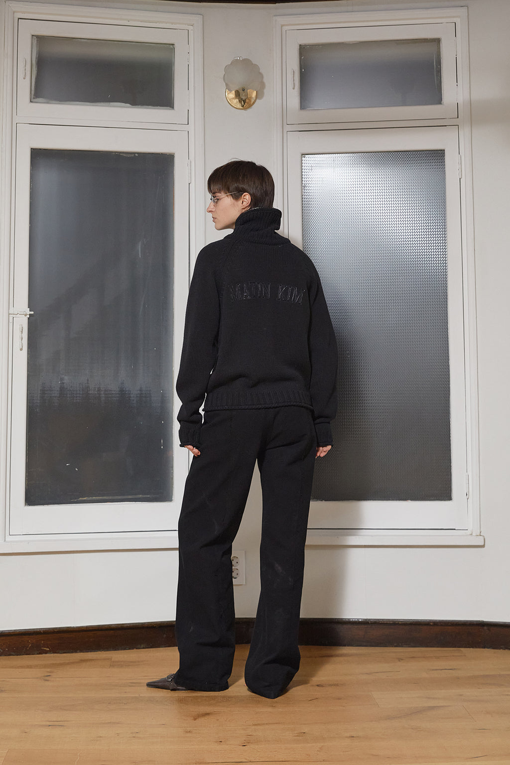 Matin Kim - Applique Logo Patch Knit Zip Up (Black) product image 15 | TRAB K-Fashion Australia