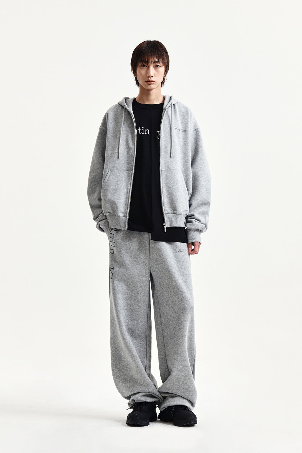 Matin Kim - Back Logo Essential Hoody Zip Up (Grey) product image 15 | TRAB K-Fashion Australia