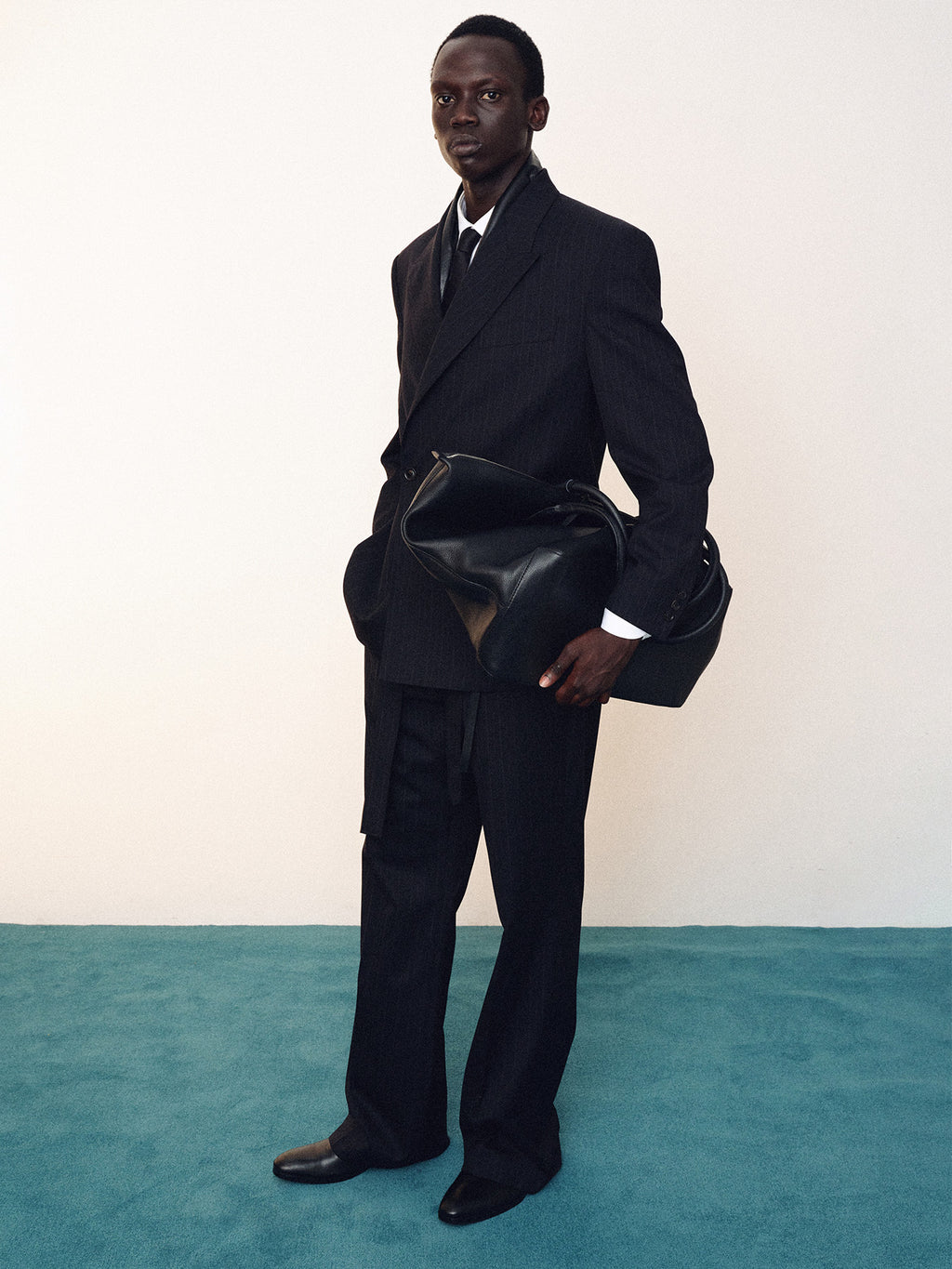 Tonywack - Pinstriped Wool Belted Trousers (Black Pinstripe) product image 6 | TRAB K-Fashion Australia