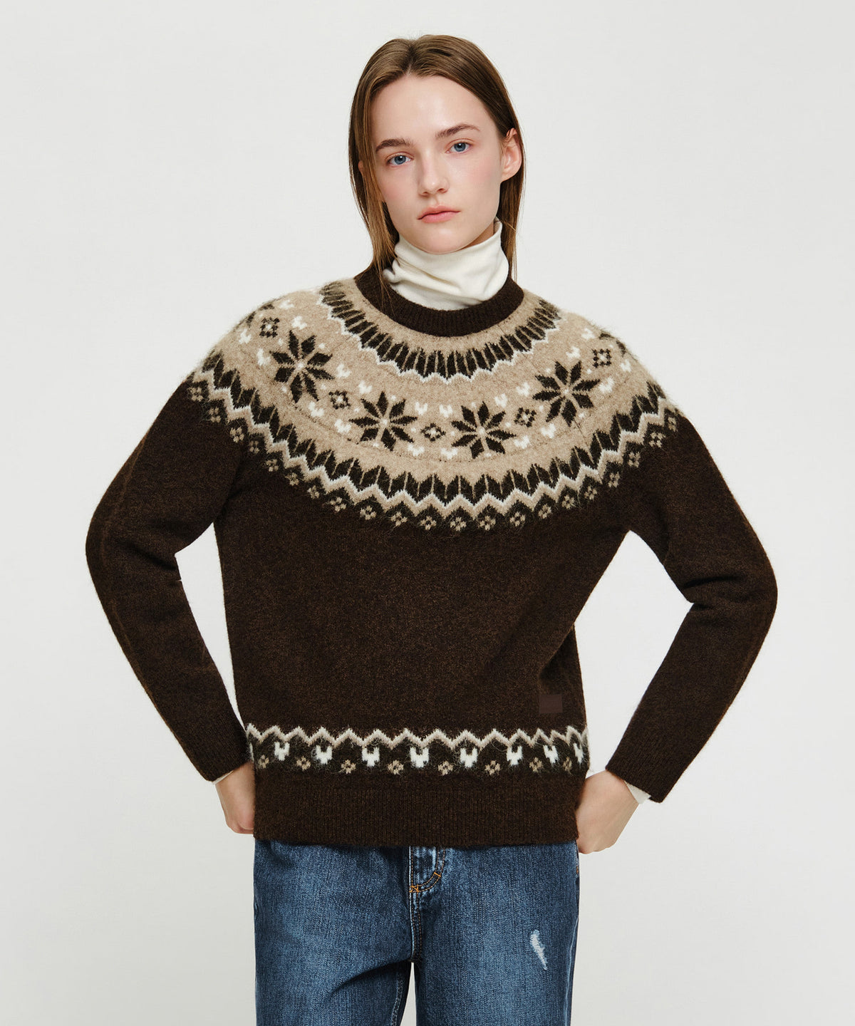 Marithe & Francois Girbaud - Small Classic Logo Nordic Knit Pullover (Brown) product image 2 | TRAB K-Fashion Australia