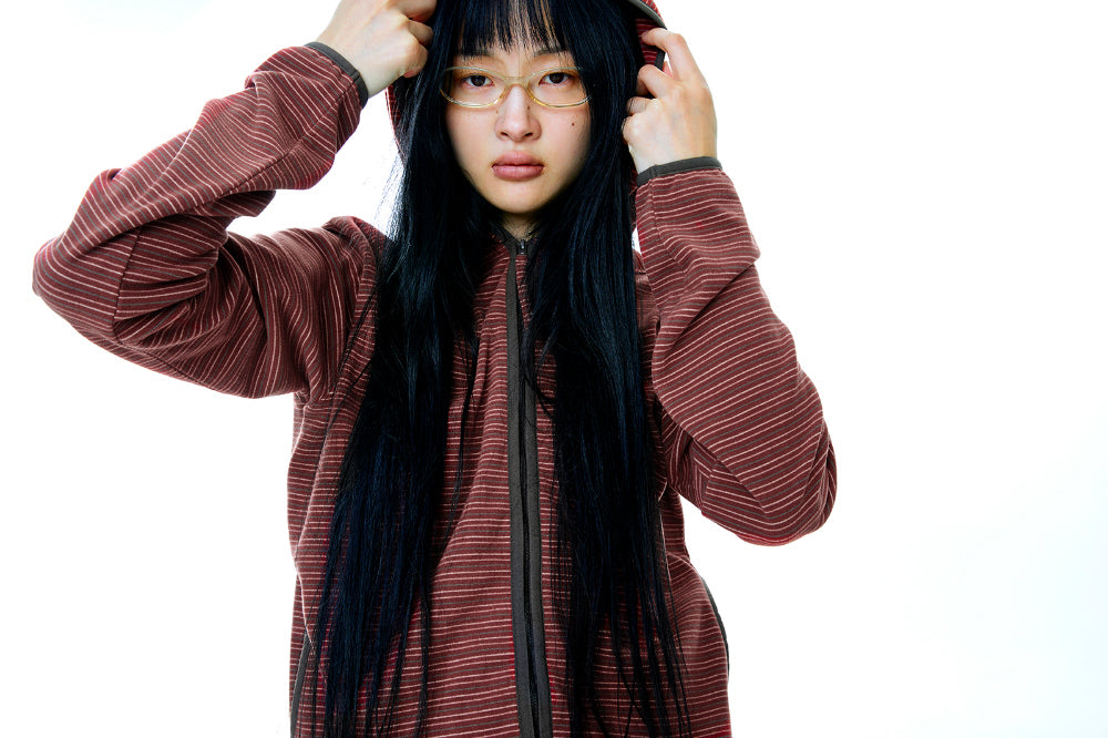 Coyseio - Stripe Fleece Hood Zip-Up (Red) product image 7 | TRAB K-Fashion Australia