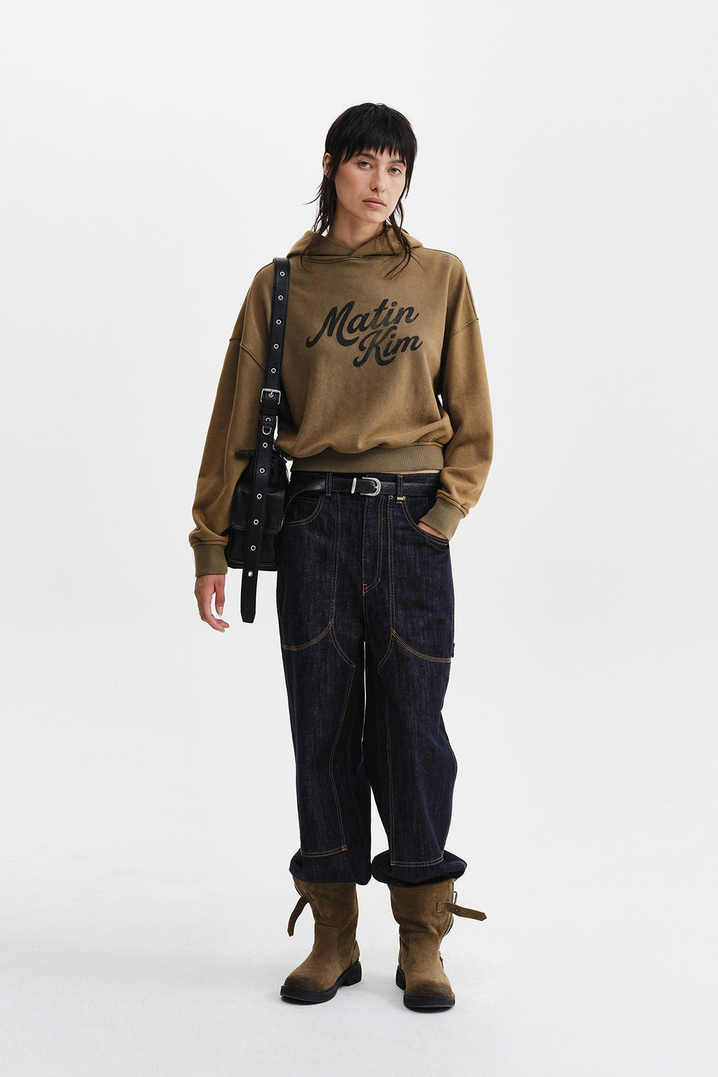 Matin Kim - Washed Calligraphy Logo Hoody Top (Khaki) product image 10 | TRAB K-Fashion Australia