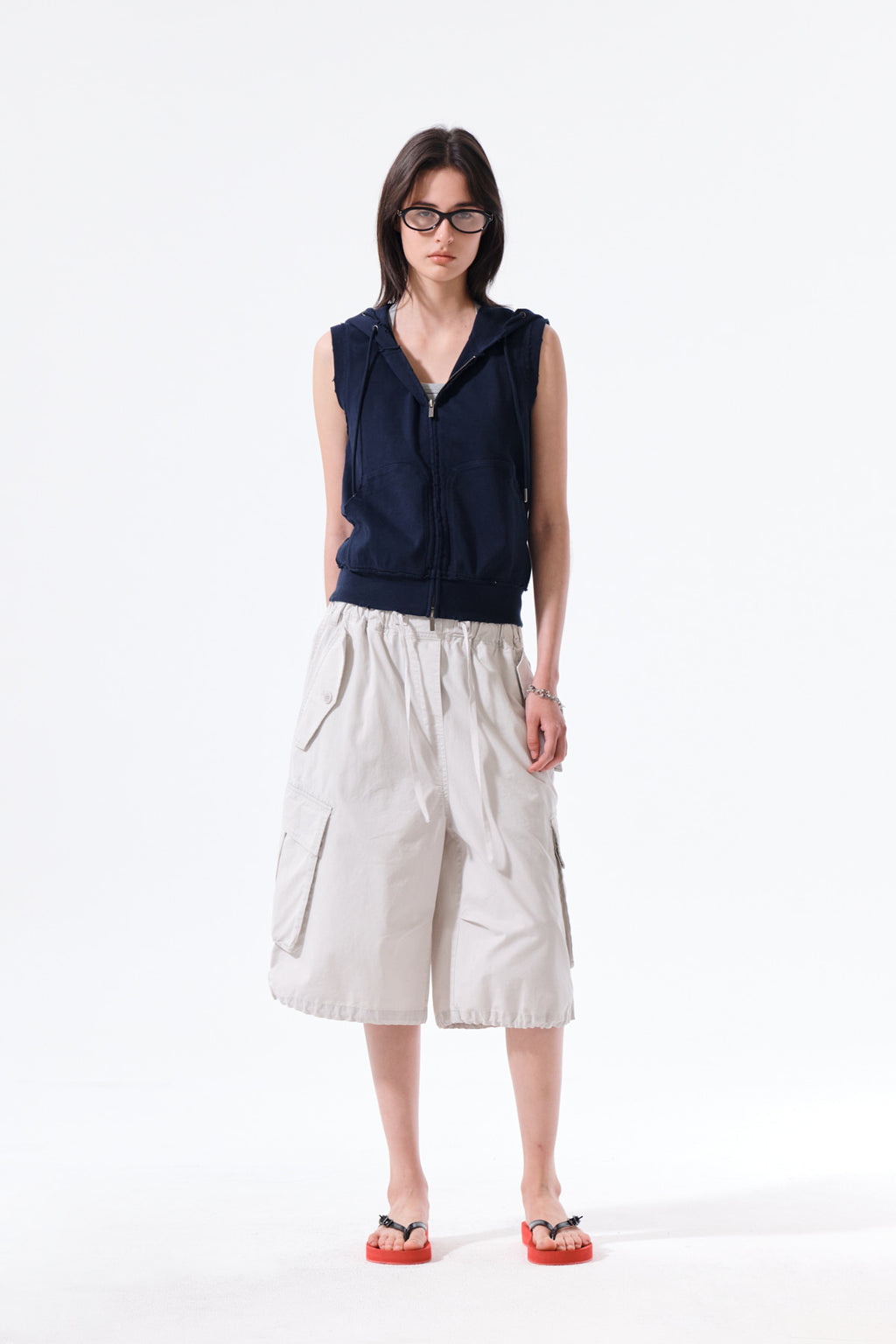Matin Kim - Back Logo Jersey Hood Vest (Navy) product image 9 | TRAB K-Fashion Australia