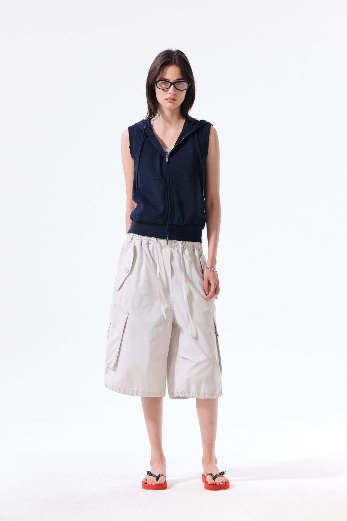 Matin Kim - Back Logo Jersey Hood Vest (Navy) product image 9 | TRAB K-Fashion Australia
