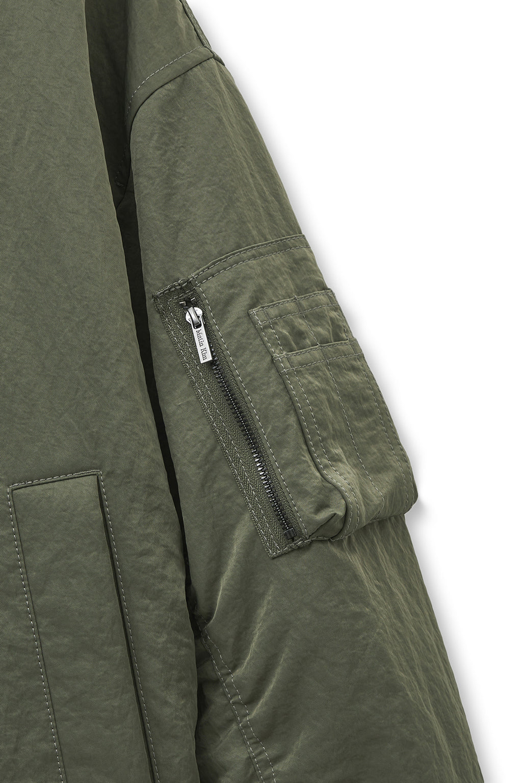 Matin Kim - High Neck Button Point Zip Up Jumper (Khaki) product image 5 | TRAB K-Fashion Australia