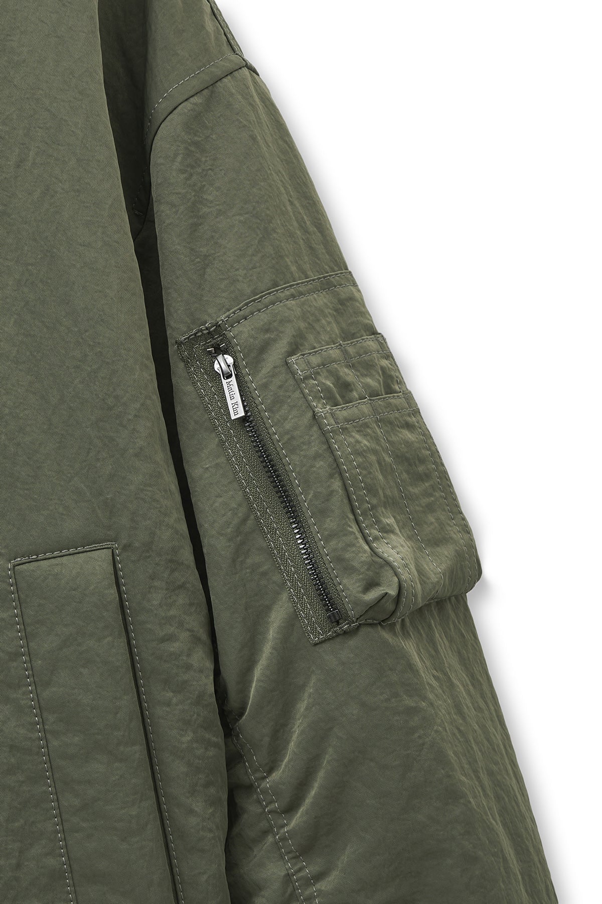 Matin Kim - High Neck Button Point Zip Up Jumper (Khaki) product image 5 | TRAB K-Fashion Australia