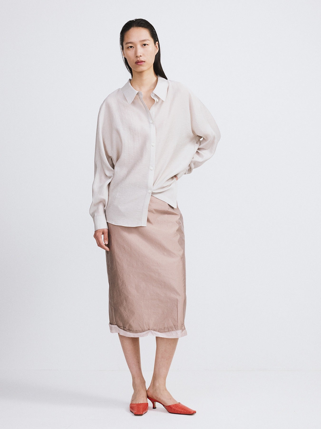 Recto - Silk Blend Volume Shirt (Light Taupe) product image 1 | TRAB K-Fashion Australia