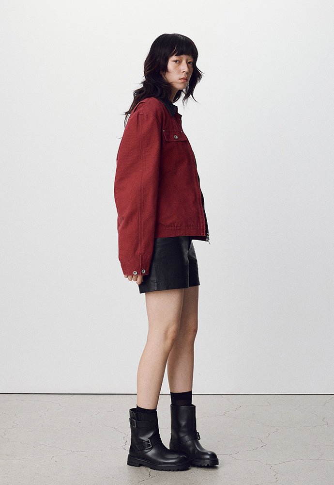 Tonywack - Leather Collar Garment-Washed Rivet Work Jacket (Red) product image 3 | TRAB K-Fashion Australia