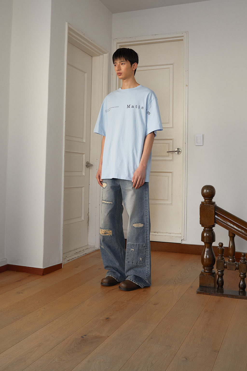 Matin Kim - Half Text Logo Top (Sky) product image 7 | TRAB K-Fashion Australia