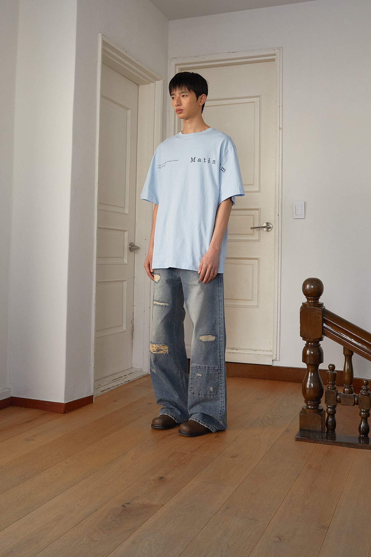 Matin Kim - Half Text Logo Top (Sky) product image 7 | TRAB K-Fashion Australia
