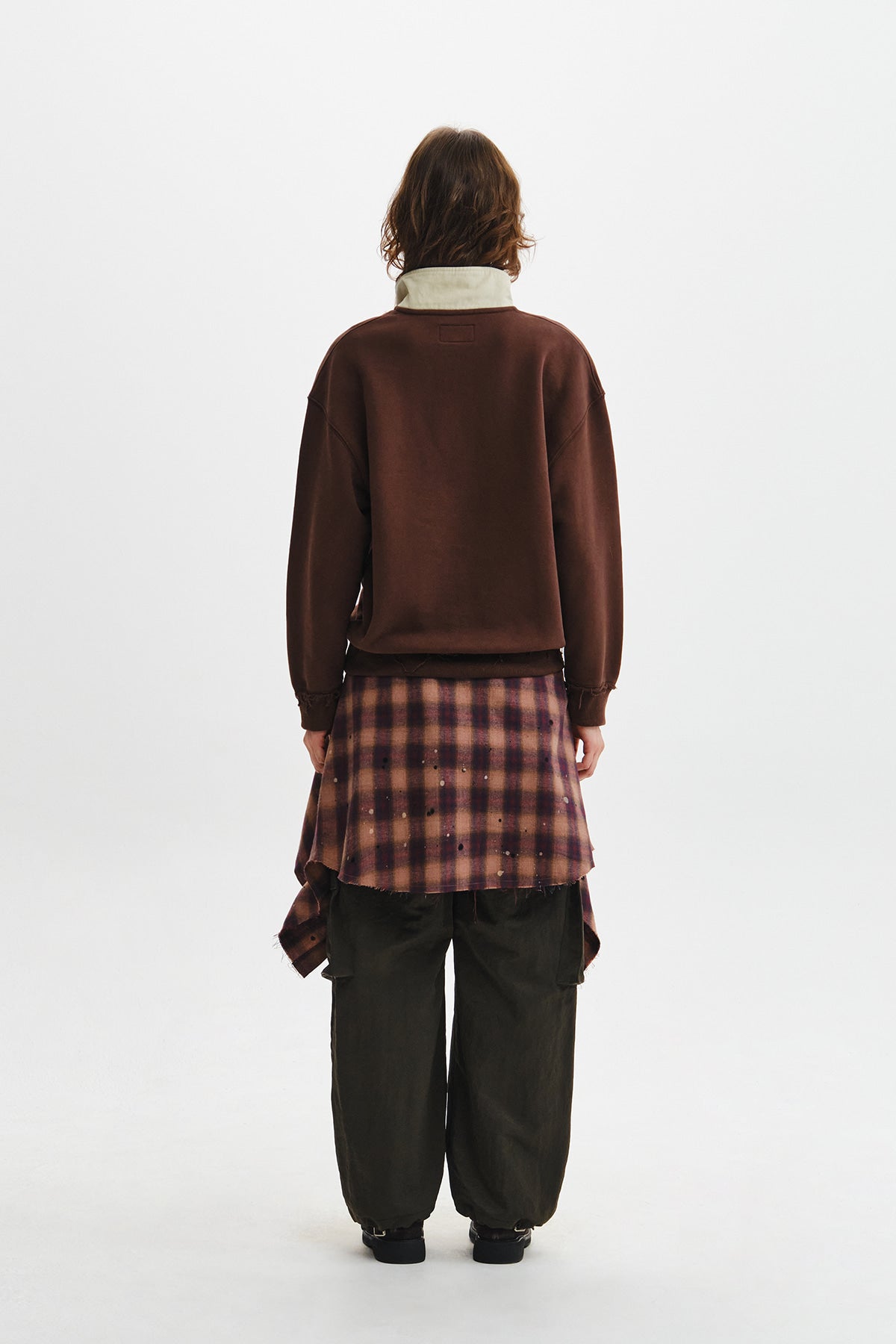 Matin Kim - Applique Logo Collar Quarter Zip Up (Brown) product image 11 | TRAB K-Fashion Australia