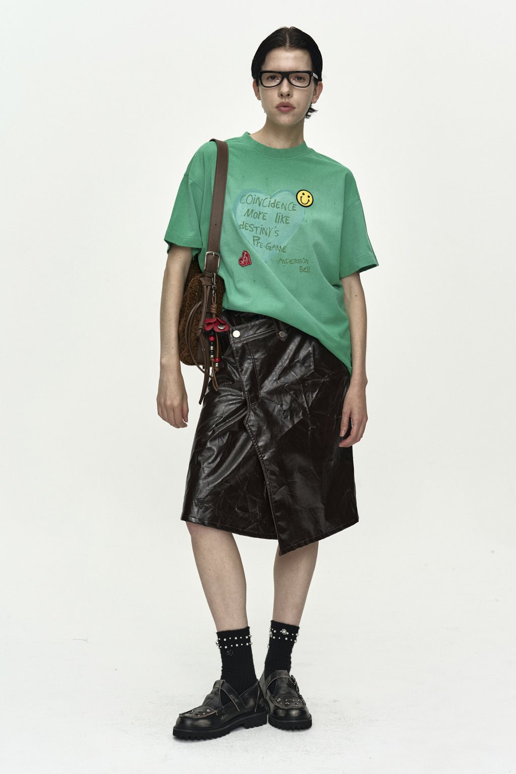 Andersson Bell - (essential) Unisex Spray Washed Heart Message T-Shirt (Green) product image 2 | TRAB K-Fashion Australia