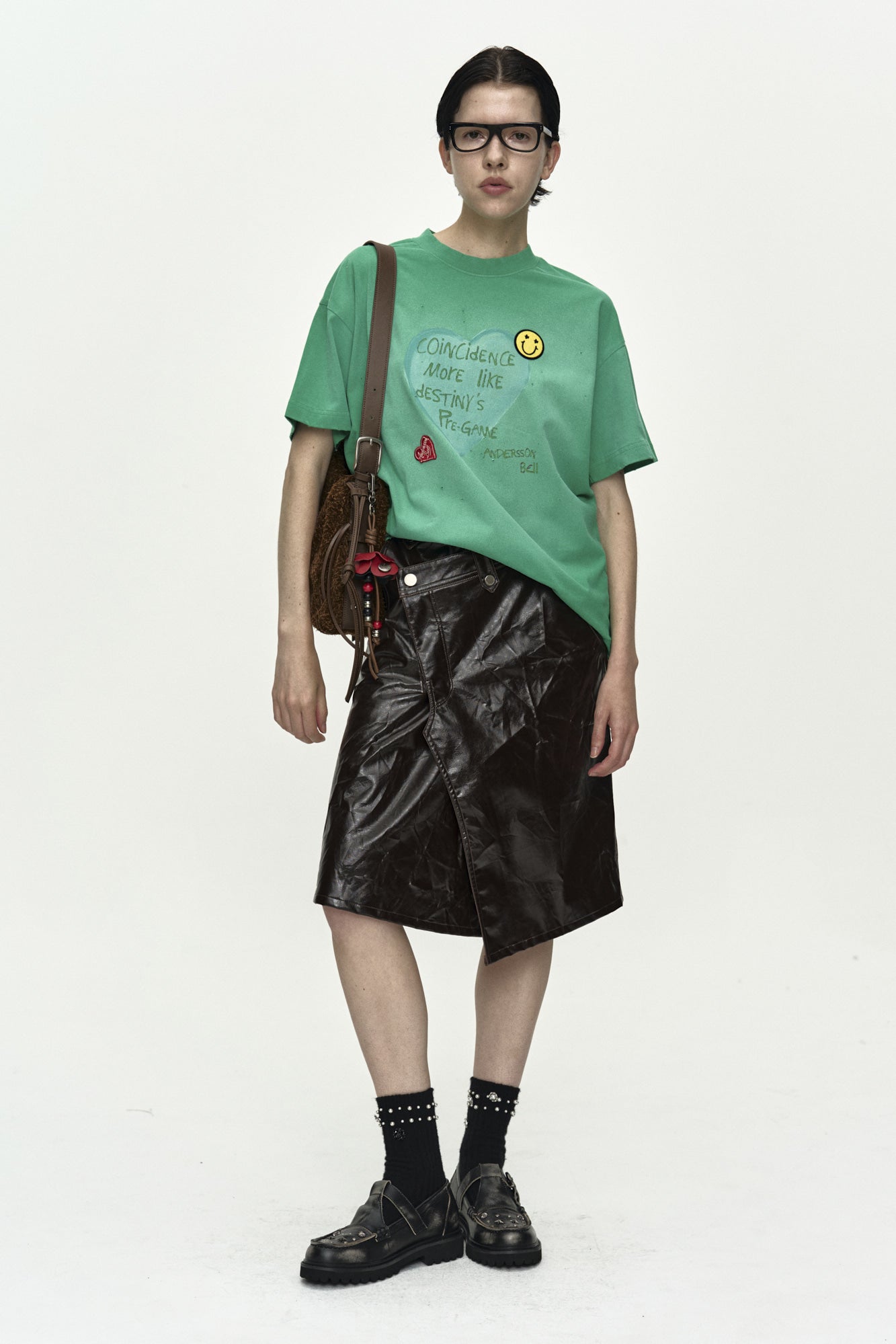 Andersson Bell - (essential) Unisex Spray Washed Heart Message T-Shirt (Green) product image 2 | TRAB K-Fashion Australia