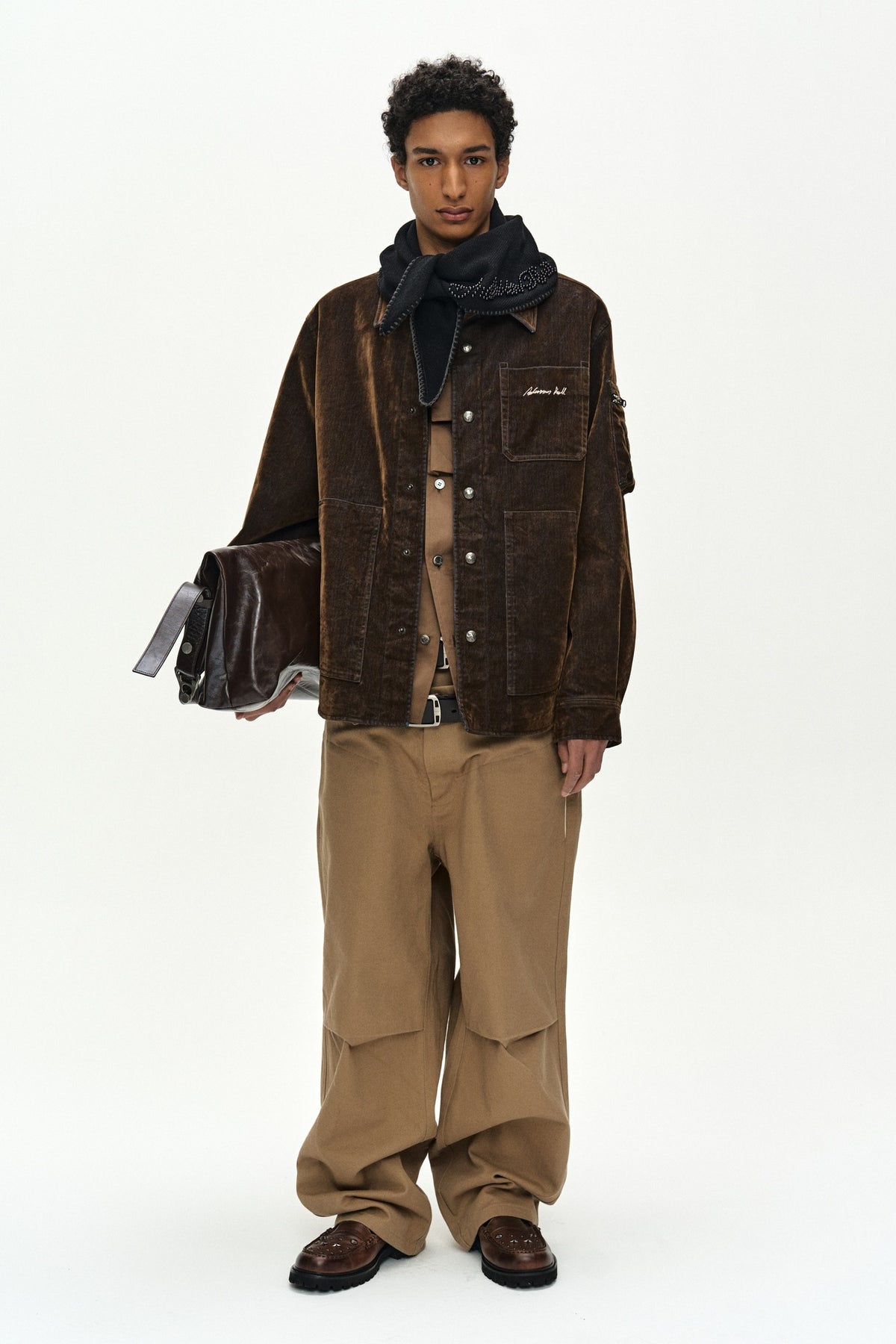 Andersson Bell - Flock Velvet Padded Shirt (Brown) product image 2 | TRAB K-Fashion Australia