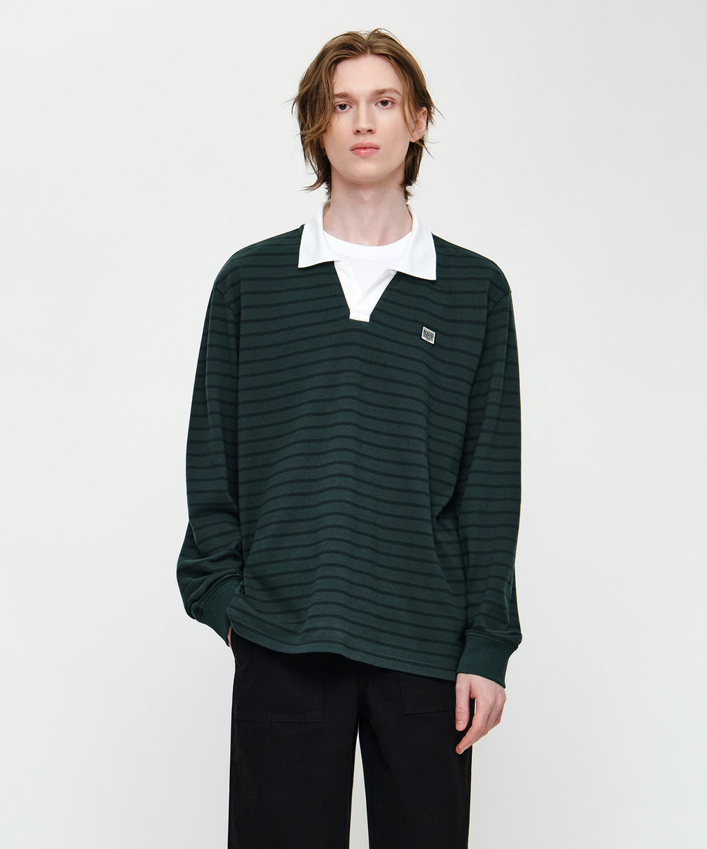 Marithe & Francois Girbaud - Collar Pique Long Sleeve Tee (Stripe) product image 1 | TRAB K-Fashion Australia