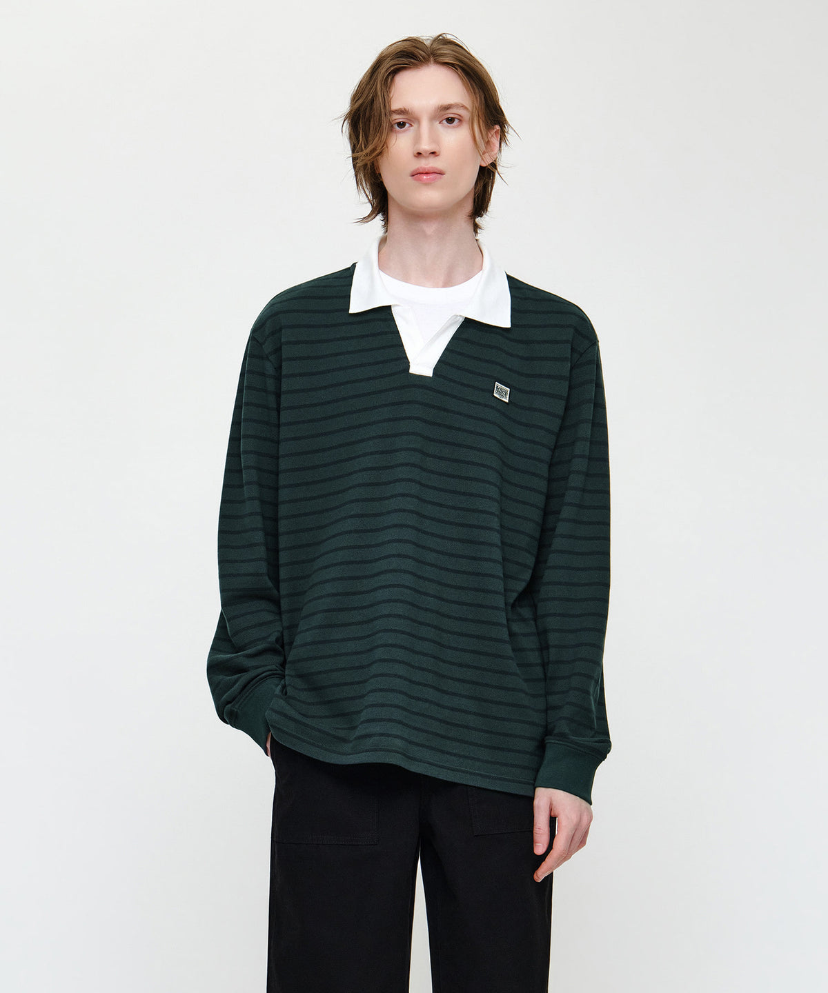 Marithe & Francois Girbaud - Collar Pique Long Sleeve Tee (Stripe) product image 1 | TRAB K-Fashion Australia