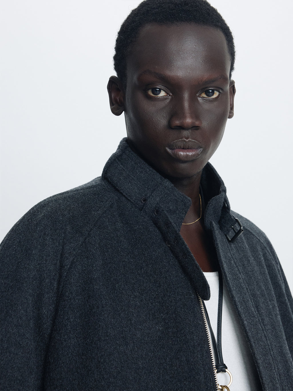 Tonywack - Wool Flannel Belted Stand Collar Bomber (Charcoal Anthracite) product image 5 | TRAB K-Fashion Australia
