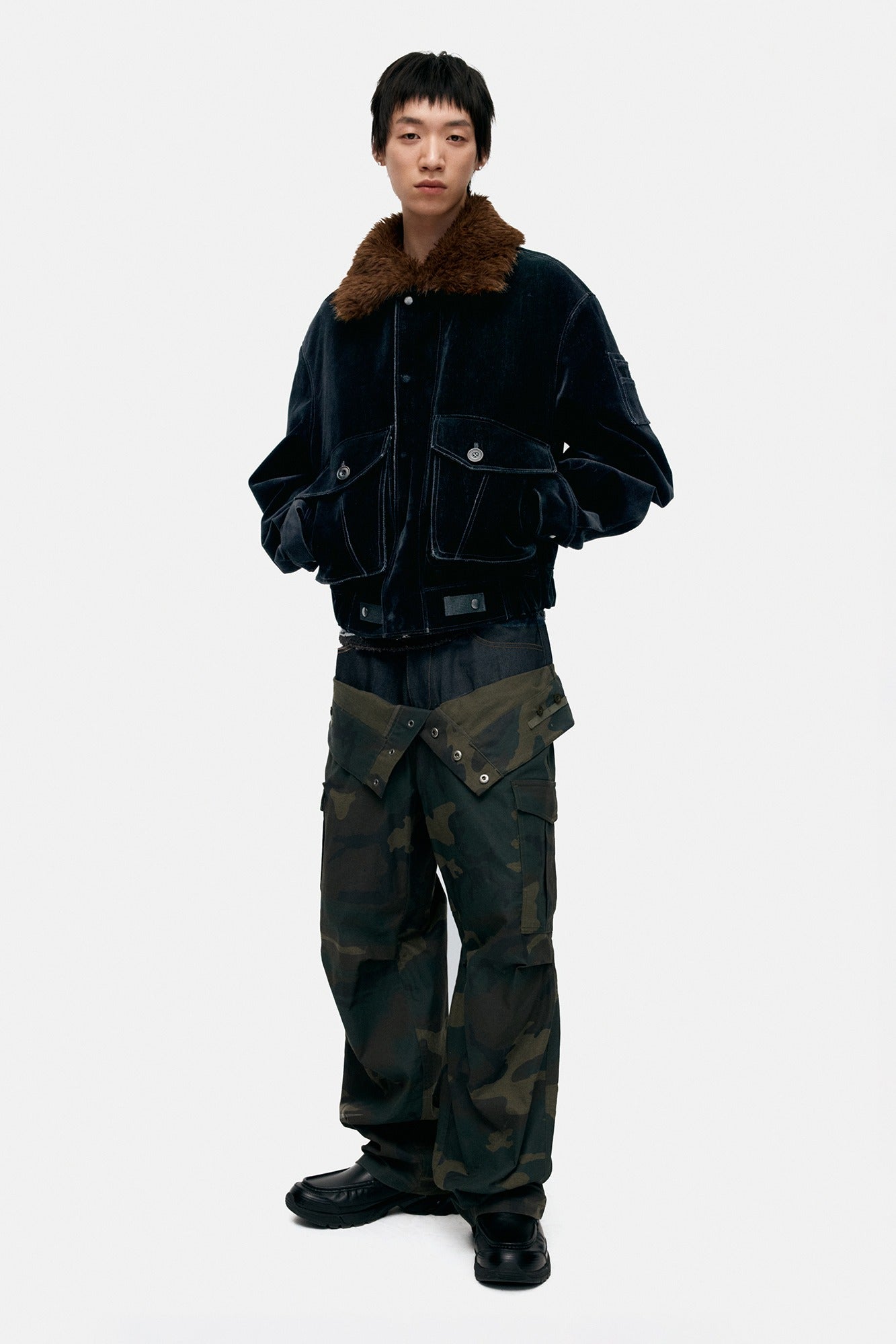 Andersson Bell - Unisex Camouflage Double Waist Work Wide-Leg Jeans (Navy/Green) product image 1 | TRAB K-Fashion Australia