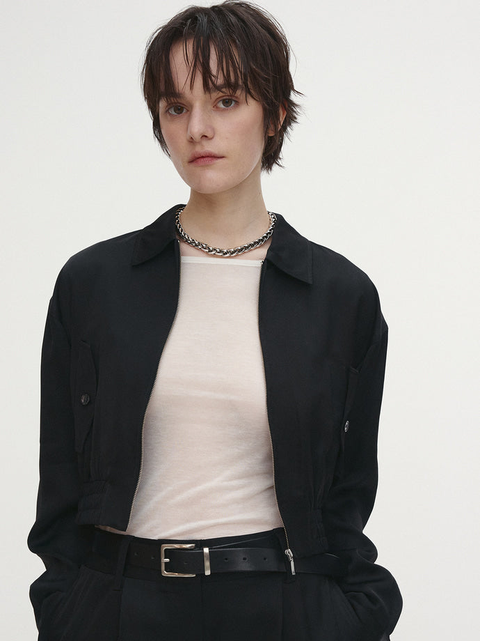 Tonywack - Satin Cropped Blouson Jacket (Black) product image 6 | TRAB K-Fashion Australia