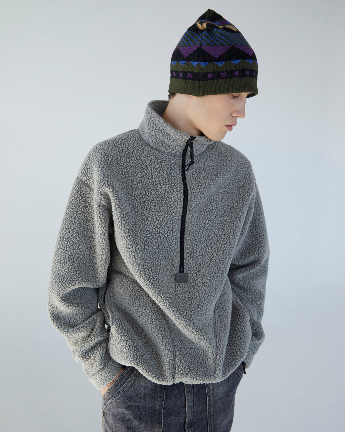 Khakis - Sherpa Half Zip Pullover (Grey) product image 5 | TRAB K-Fashion Australia