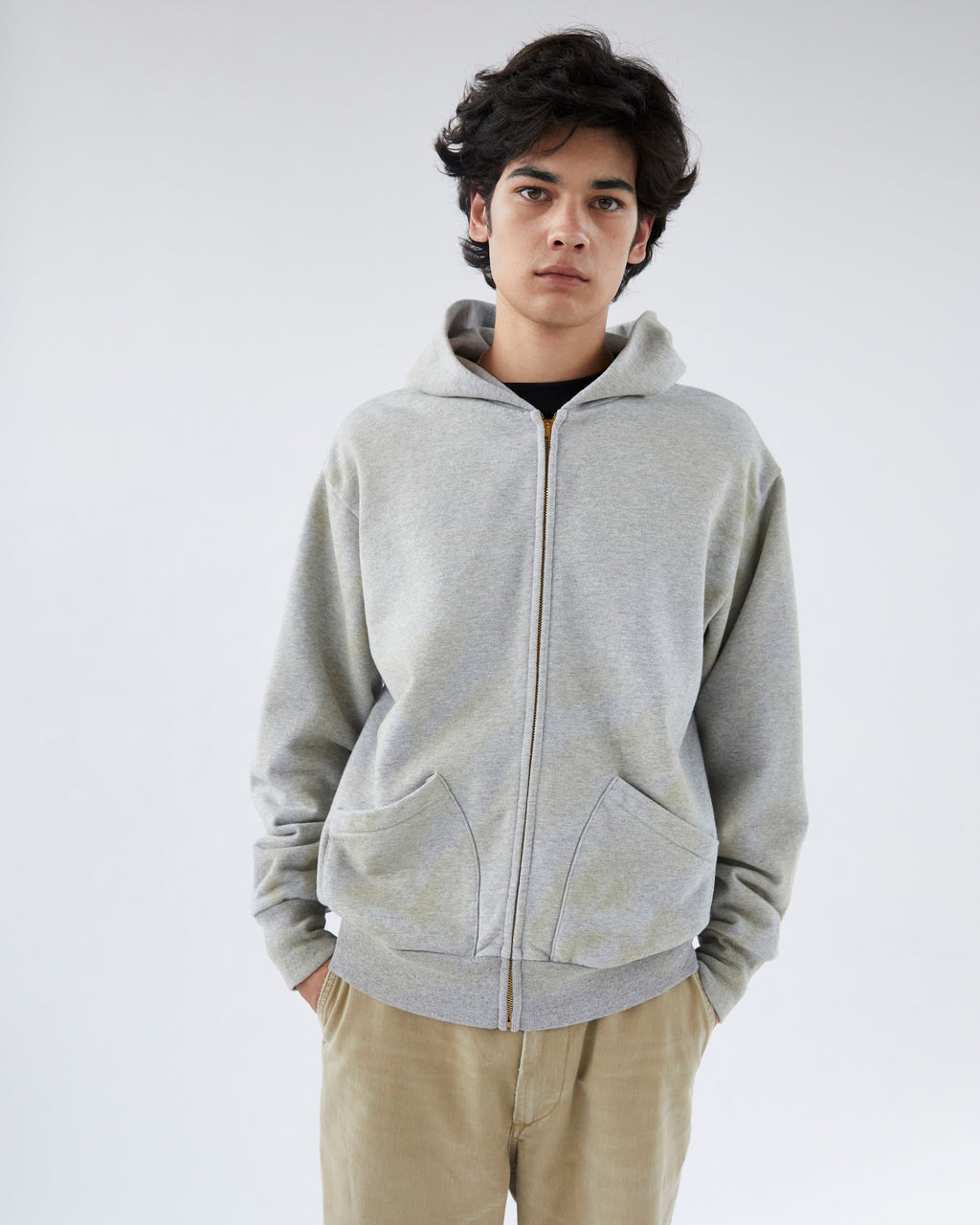 Khakis - Stained Full Zip Hoodie (Heather Grey) product image 5 | TRAB K-Fashion Australia