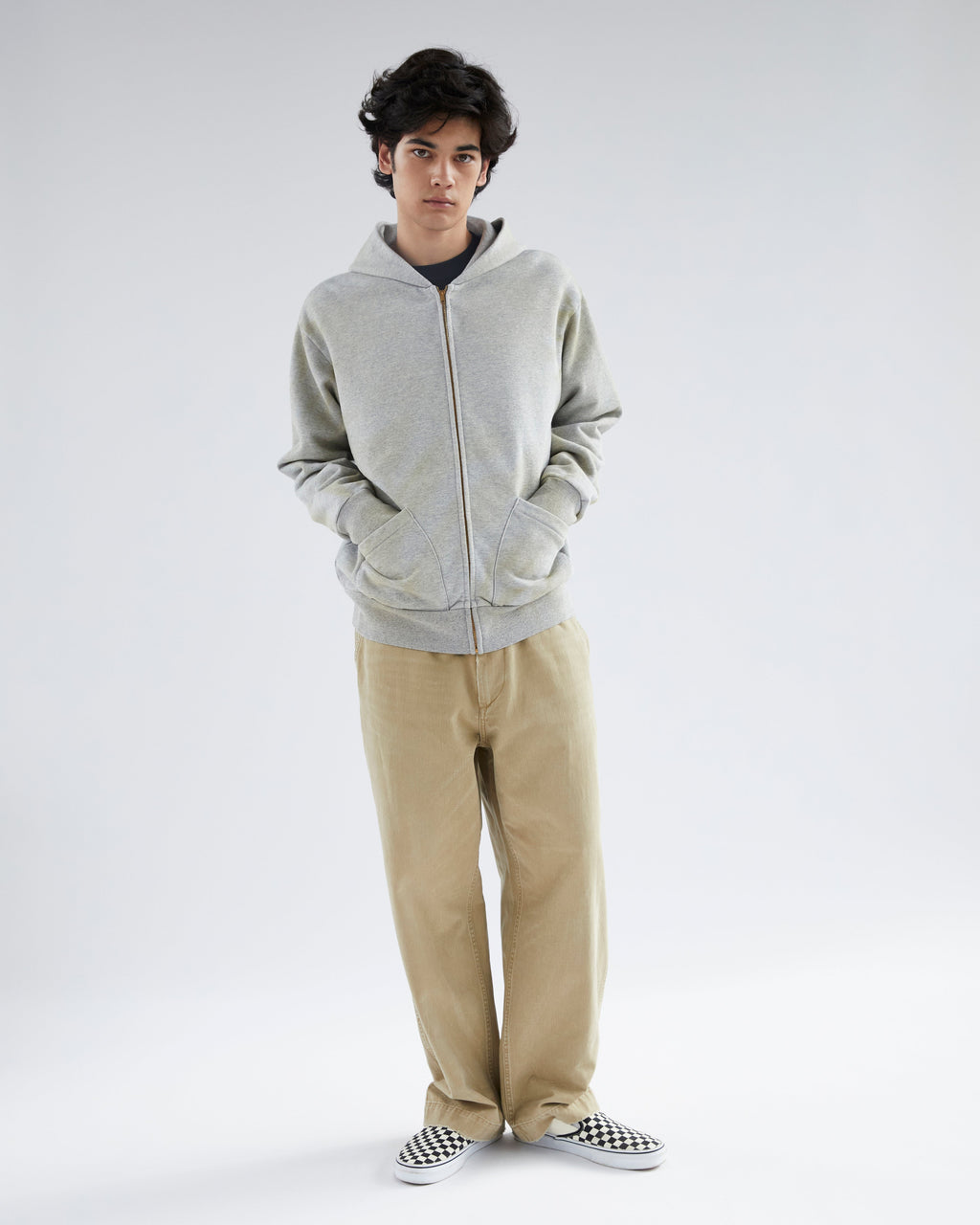 Khakis - Stained Full Zip Hoodie (Heather Grey) product image 6 | TRAB K-Fashion Australia