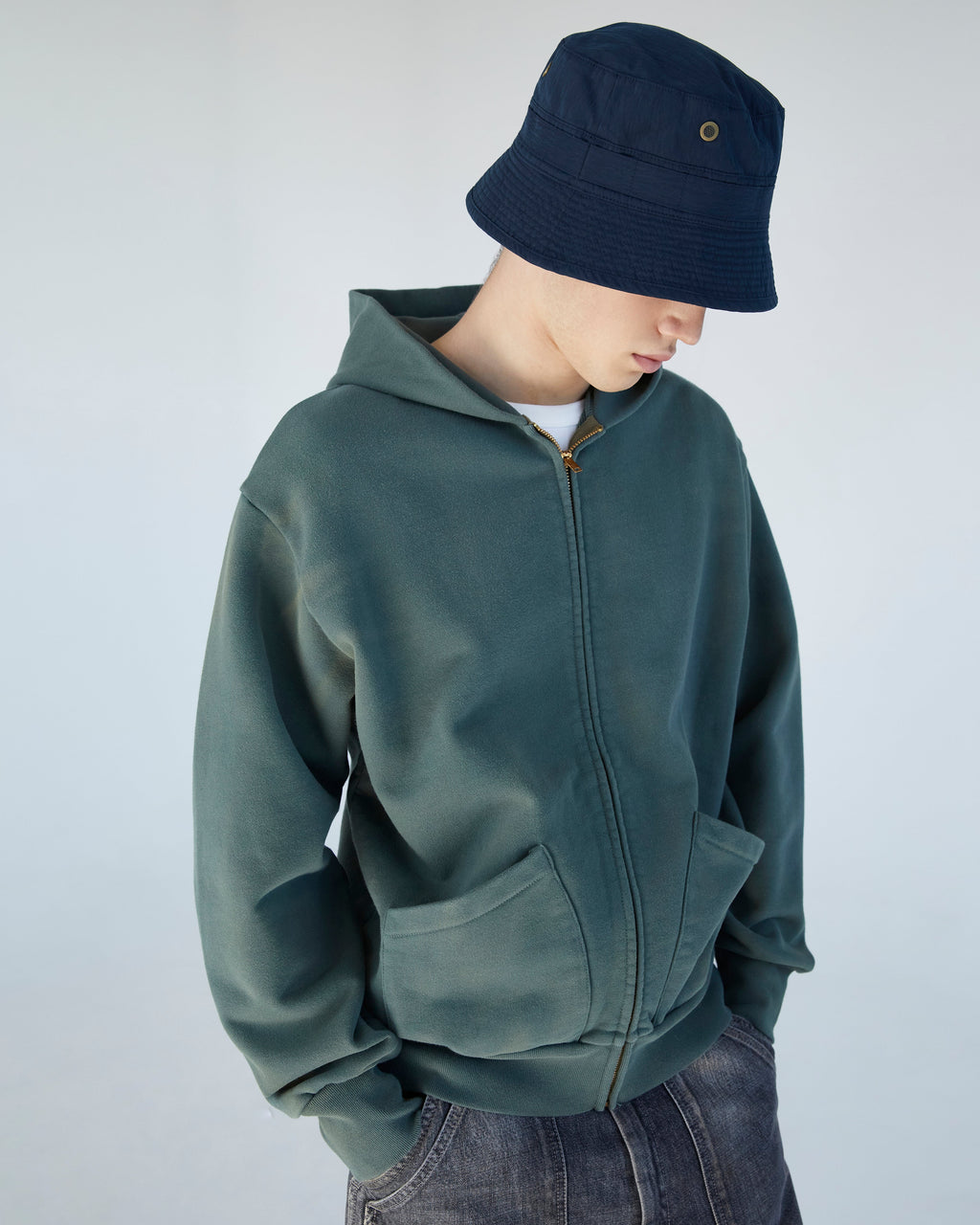 Khakis - Stained Full Zip Hoodie (Olive) product image 5 | TRAB K-Fashion Australia