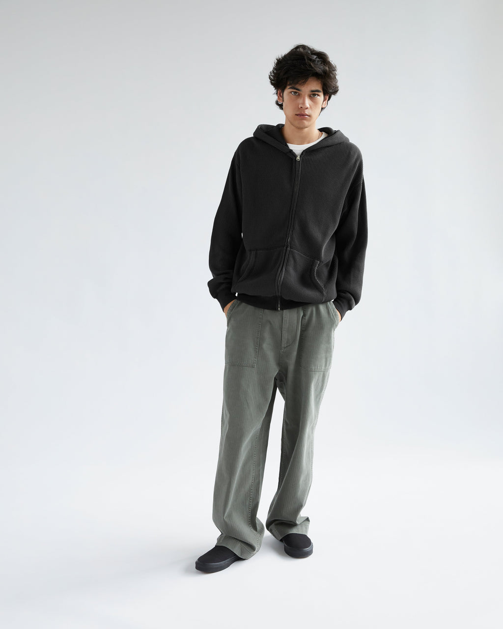 Khakis - Waffle Full Zip Hoodie (Black) product image 5 | TRAB K-Fashion Australia