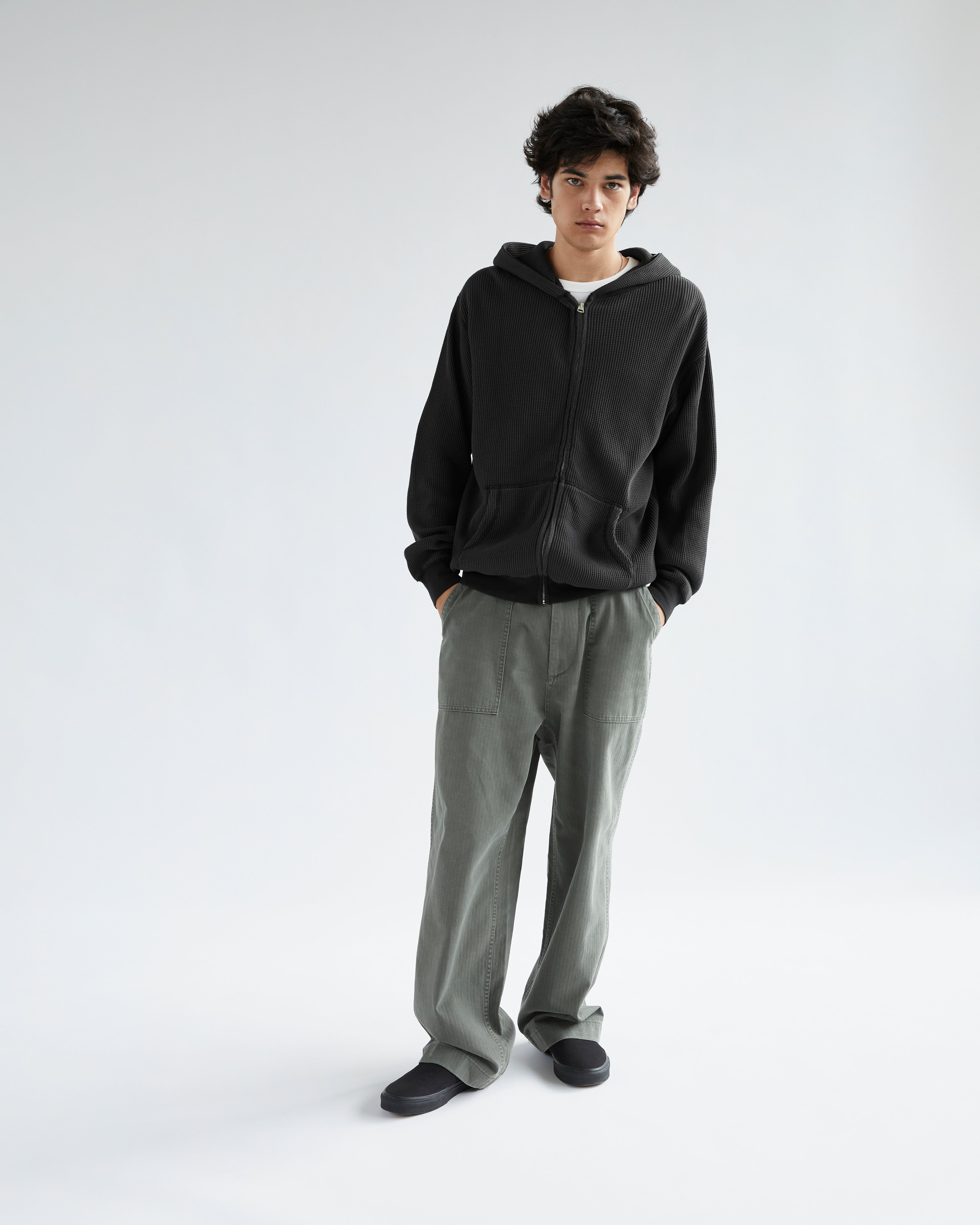 Khakis - Waffle Full Zip Hoodie (Black) product image 5 | TRAB K-Fashion Australia