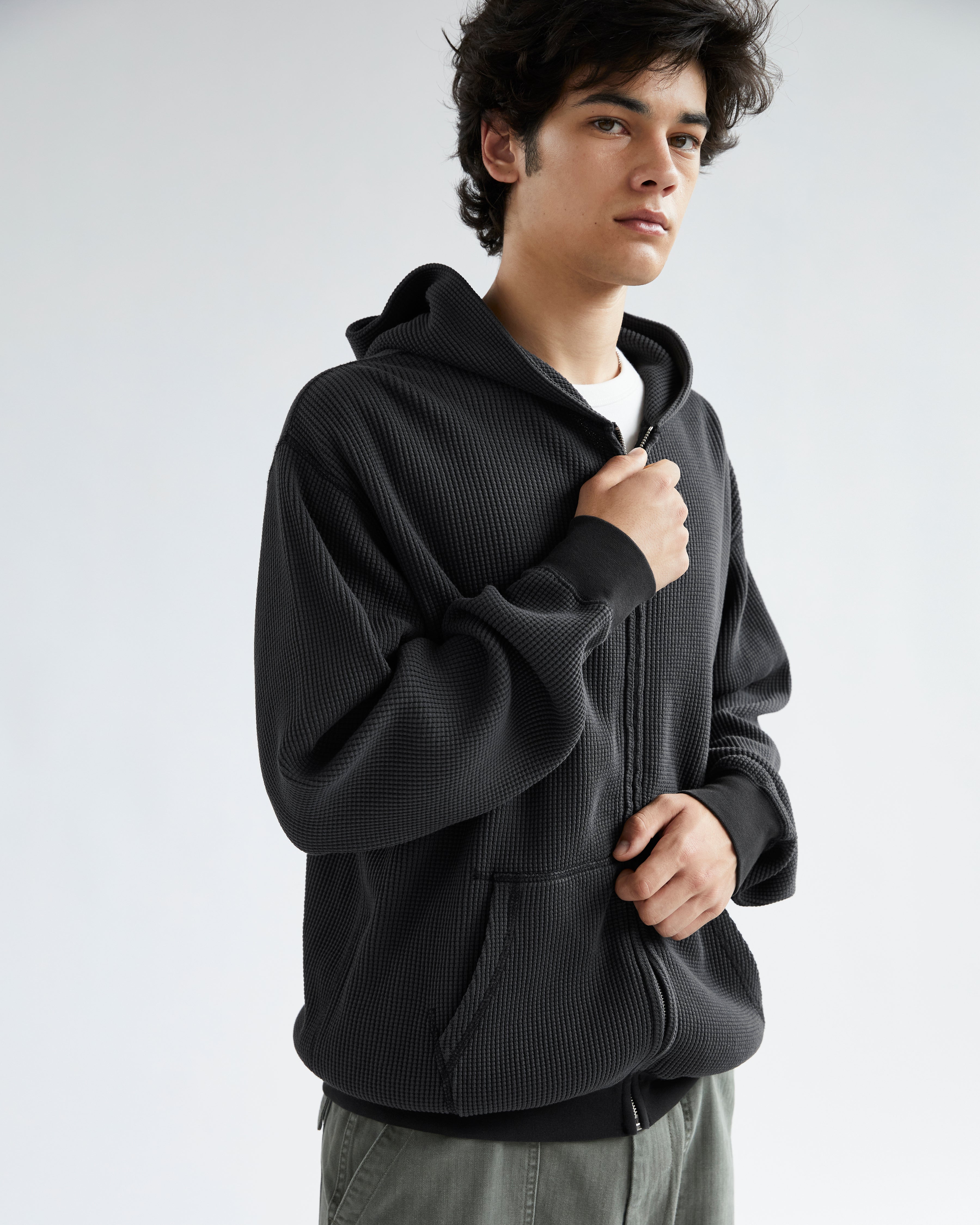 Khakis - Waffle Full Zip Hoodie (Black) product image 6 | TRAB K-Fashion Australia