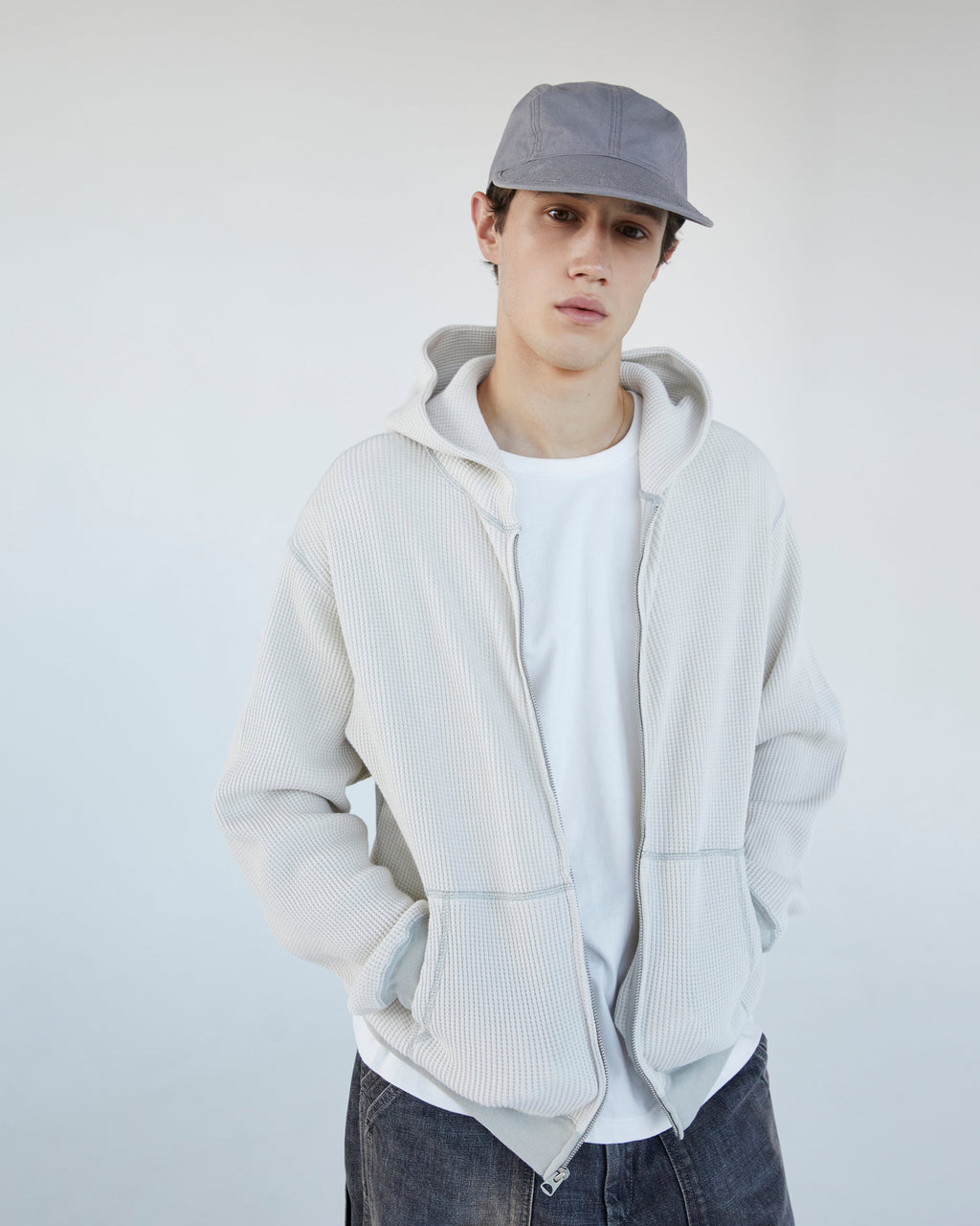 Khakis - Waffle Full Zip Hoodie (Ivory) product image 5 | TRAB K-Fashion Australia