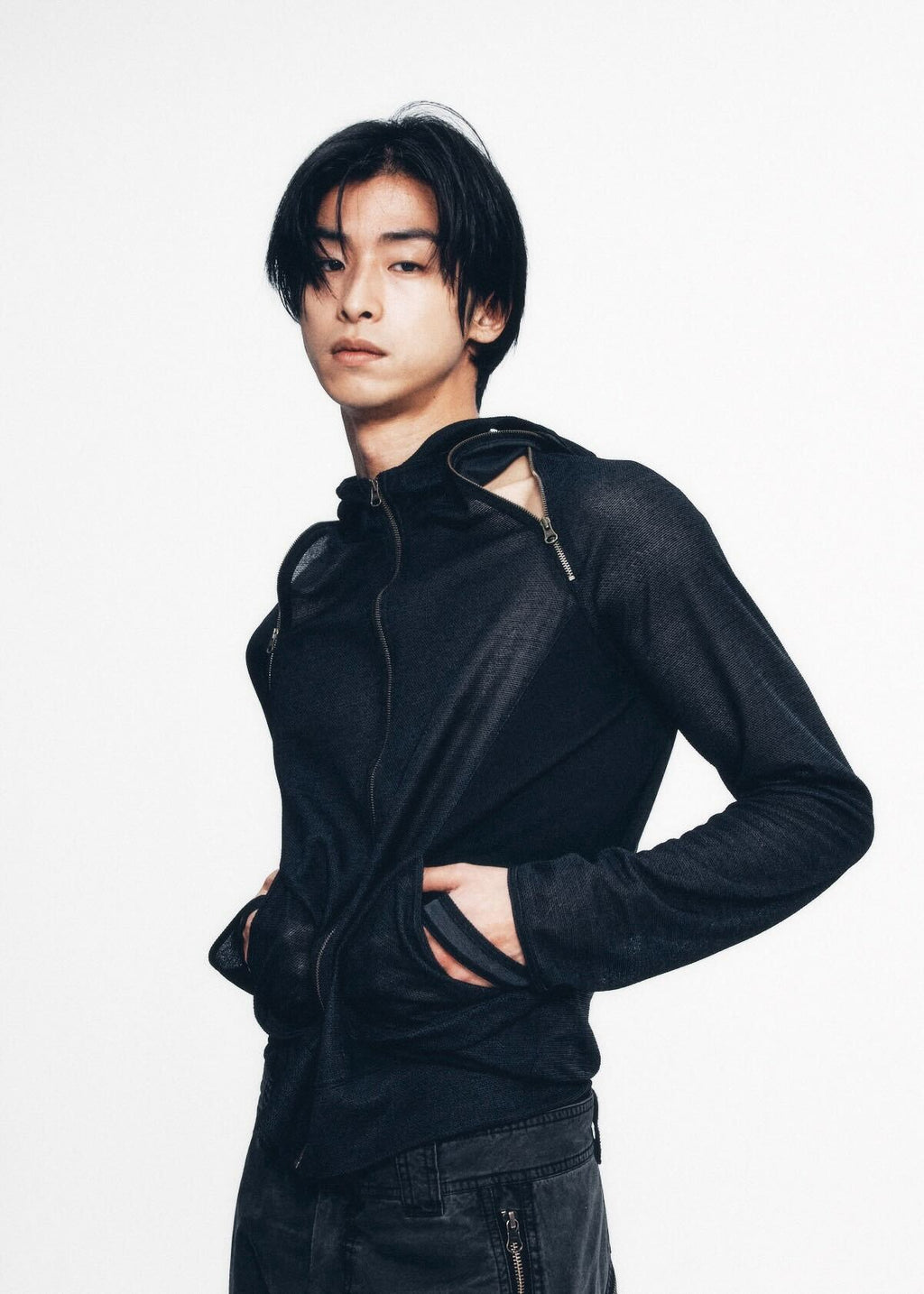 Hyein Seo - Slashed Zip Hoodie (Midnight) product image 2 | TRAB K-Fashion Australia