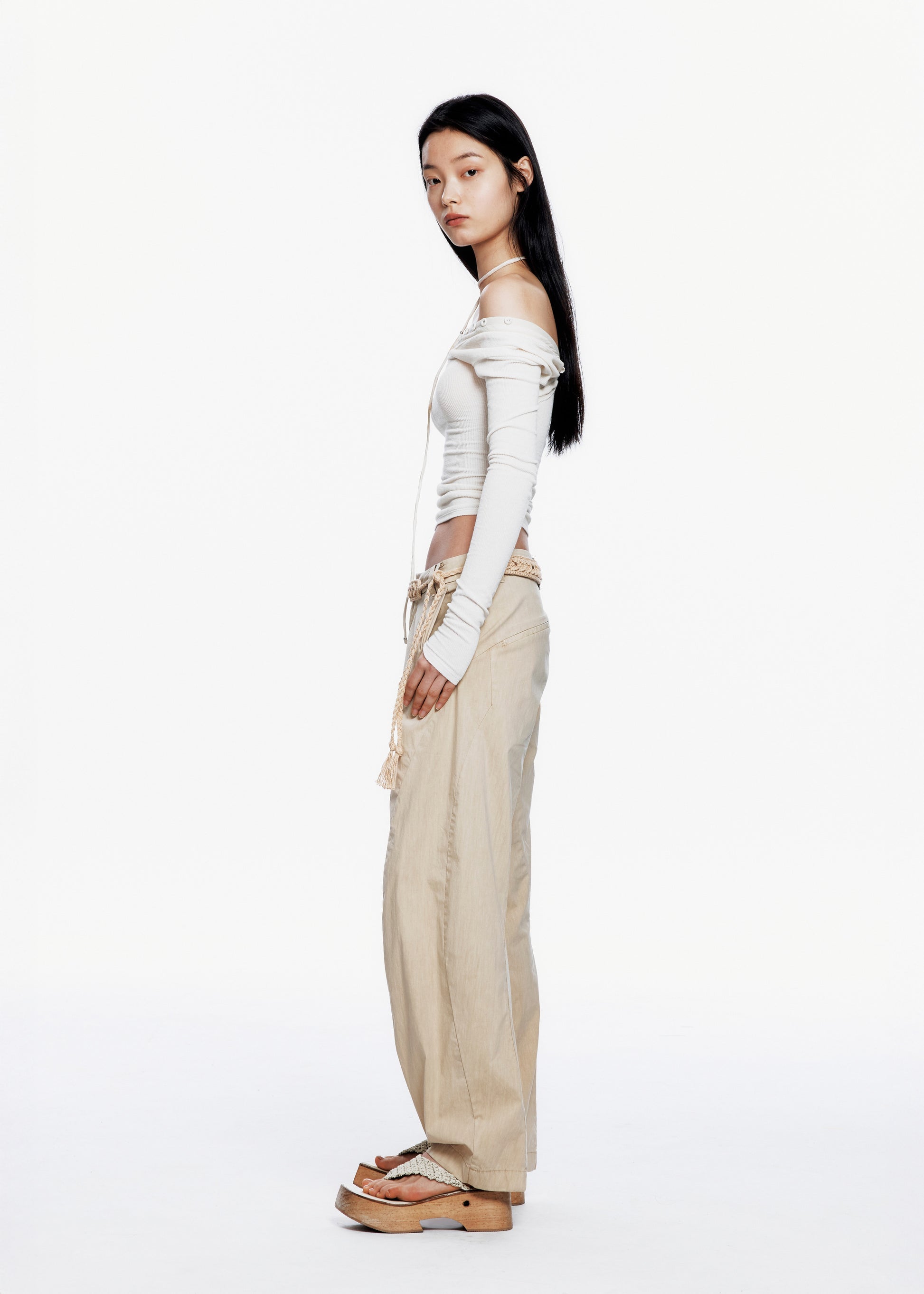 Hyein Seo - Bent Trouser w/ Knitted Belt (Sand) product image 3 | TRAB K-Fashion Australia