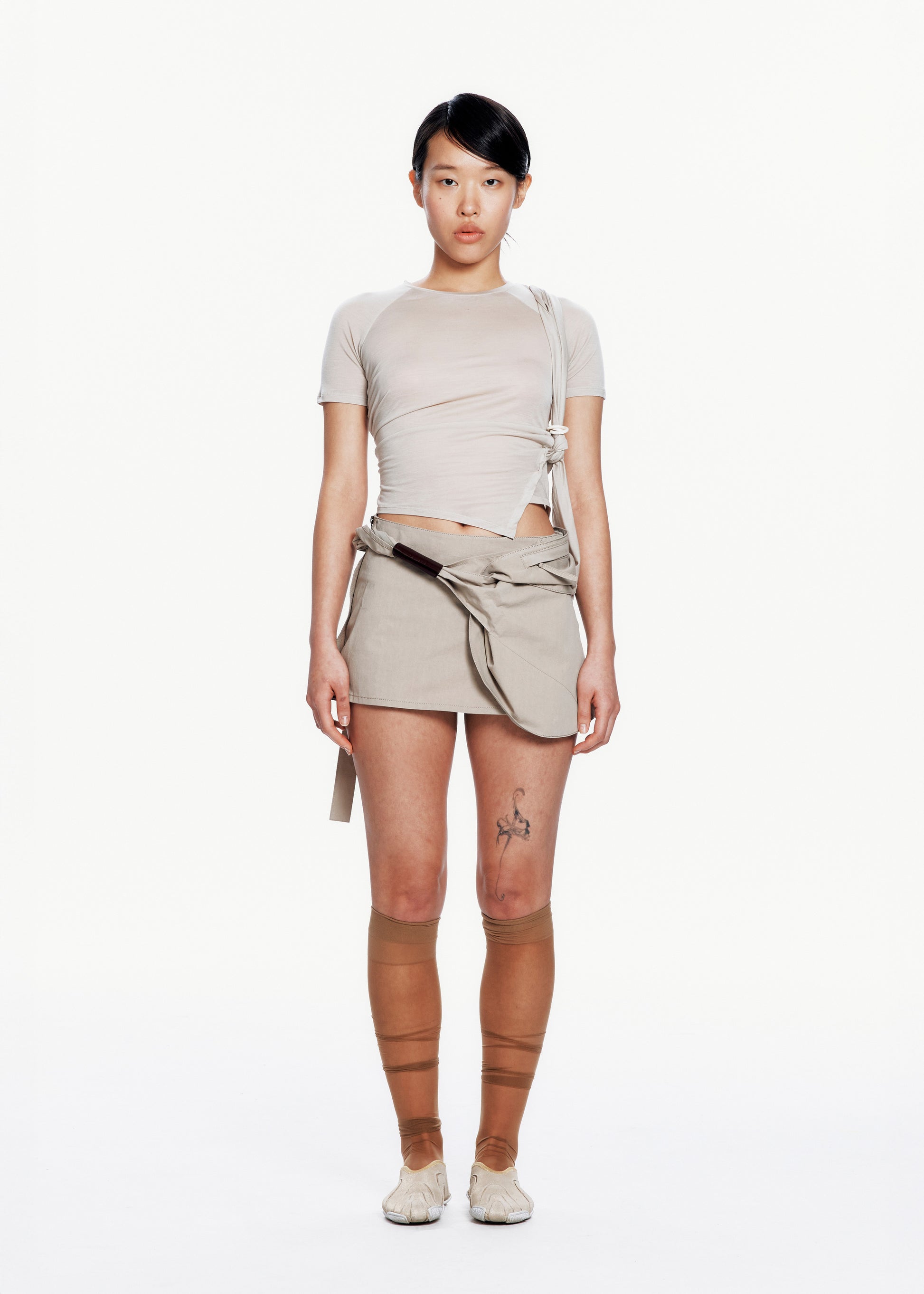 Hyein Seo - Knotted Mini Skirt (Beige) product image 1 | TRAB K-Fashion Australia